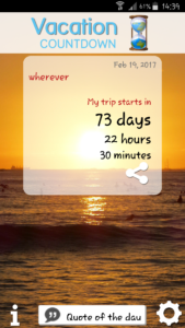 My countdown app on my phone,  check daily!